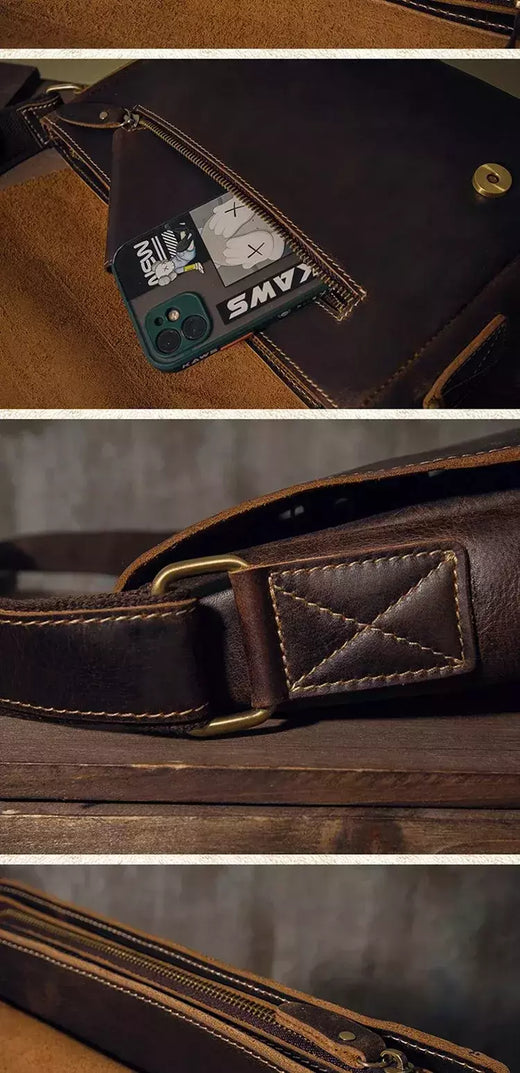 Maleta de couro genuíno vintage, saco de documentos do escritório masculino, corpo transversal, bolsa de ombro diária, mensageiro de negócios