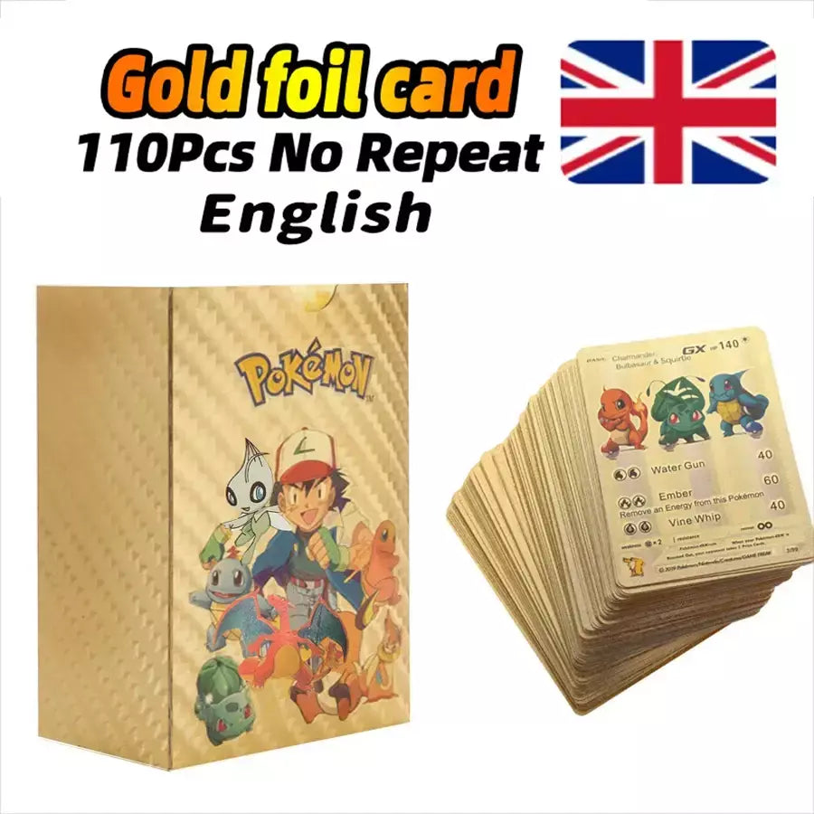 Novo 27-110 pçs cartas pokemon cartões francês inglês espanhol alemão folha de ouro silve cartões charizard vmax gx jogo coleção cartão