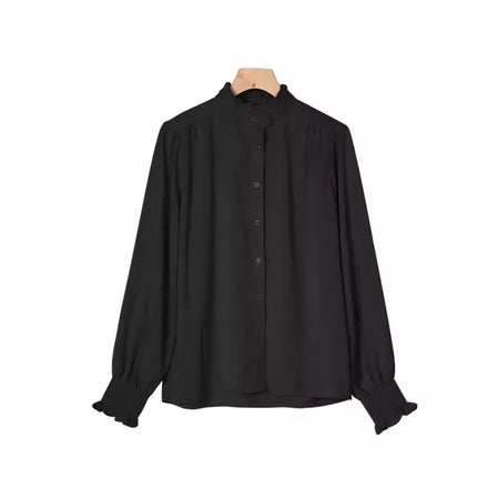 LILYMOON-Camisa de manga comprida feminina, colarinho francês, orelha de madeira, camisa casual coreana, Tops Y2K, pulôver elegante solto, batida na rua
