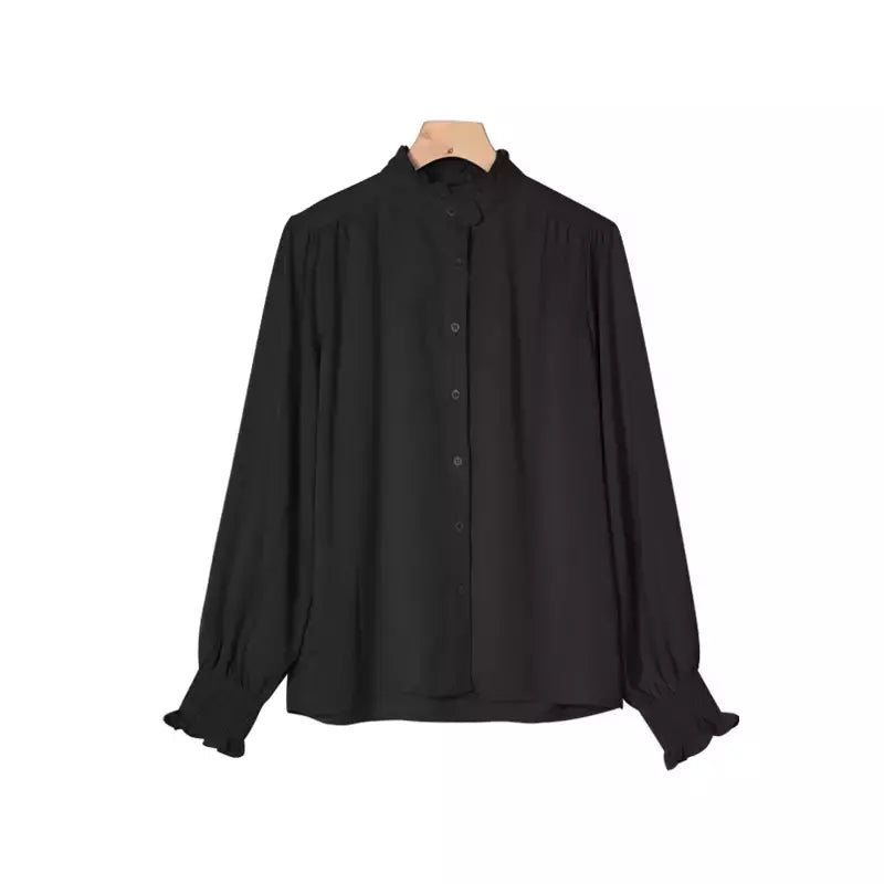 LILYMOON-Camisa de manga comprida feminina, colarinho francês, orelha de madeira, camisa casual coreana, Tops Y2K, pulôver elegante solto, batida na rua