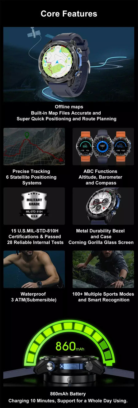 Xiaomi gps relógio inteligente com mapas offline 4gb de memória player vídeo militar esportes smartwatch masculino 30m natação à prova dwaterproof água amoled
