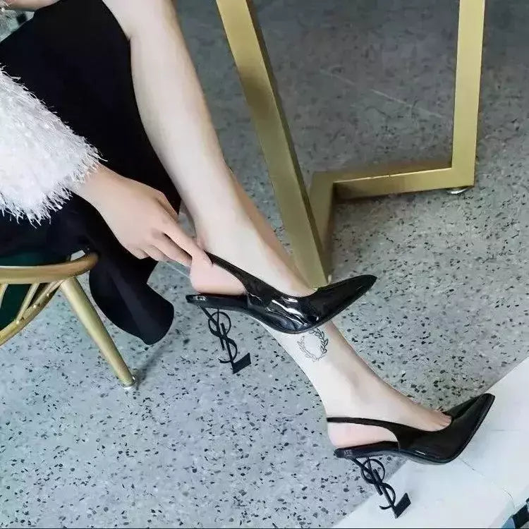 Salto alto com fivela para mulheres, linha em forma de letras, sandálias sensuais, sapatos da moda, verão, novo 2024