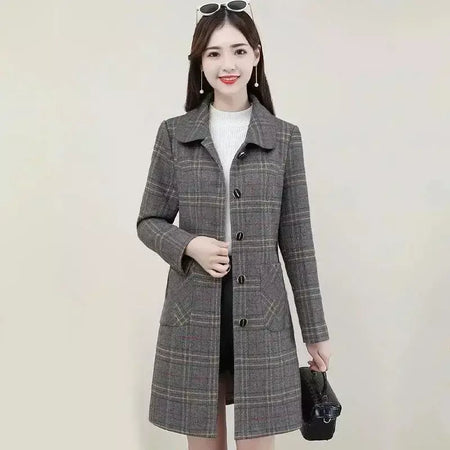 Venda quente da temporada novo casaco de lã feminino solto ajuste de comprimento médio outerwear moda outono inverno casaco de fibra de poliéster sli