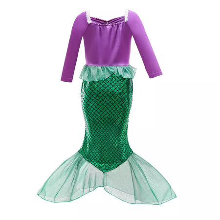 Meninas escala roxa princesa sereia ariel cosplay vestido de halloween vestido de festa de aniversário meninas verão praia vestido de férias