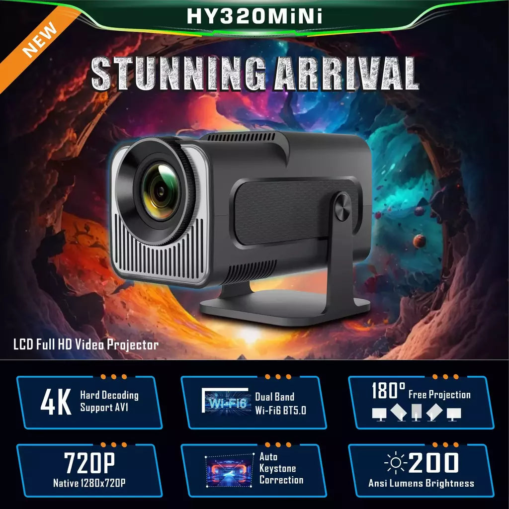 Mini Projetor Salange para Cinema ao Ar Livre, Android 11 Beam, Versão Atualizada, Suporte de Vídeo Físico, 720P, HY320, 4K, 8K, HY320, Pro