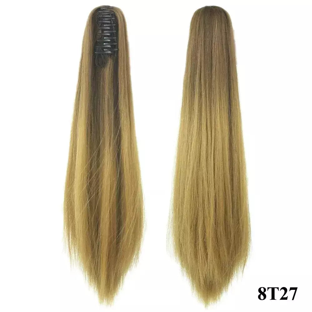 Longo reto sintético rosa ombre extensão do cabelo peruca garra rabo de cavalo pônei fada cauda falso peças de cabelo clipe na peruca