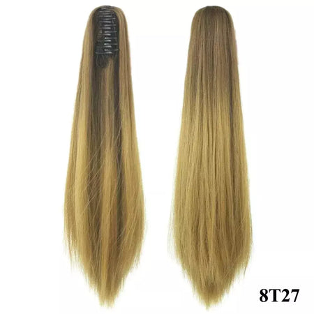 Longo reto sintético rosa ombre extensão do cabelo peruca garra rabo de cavalo pônei fada cauda falso peças de cabelo clipe na peruca