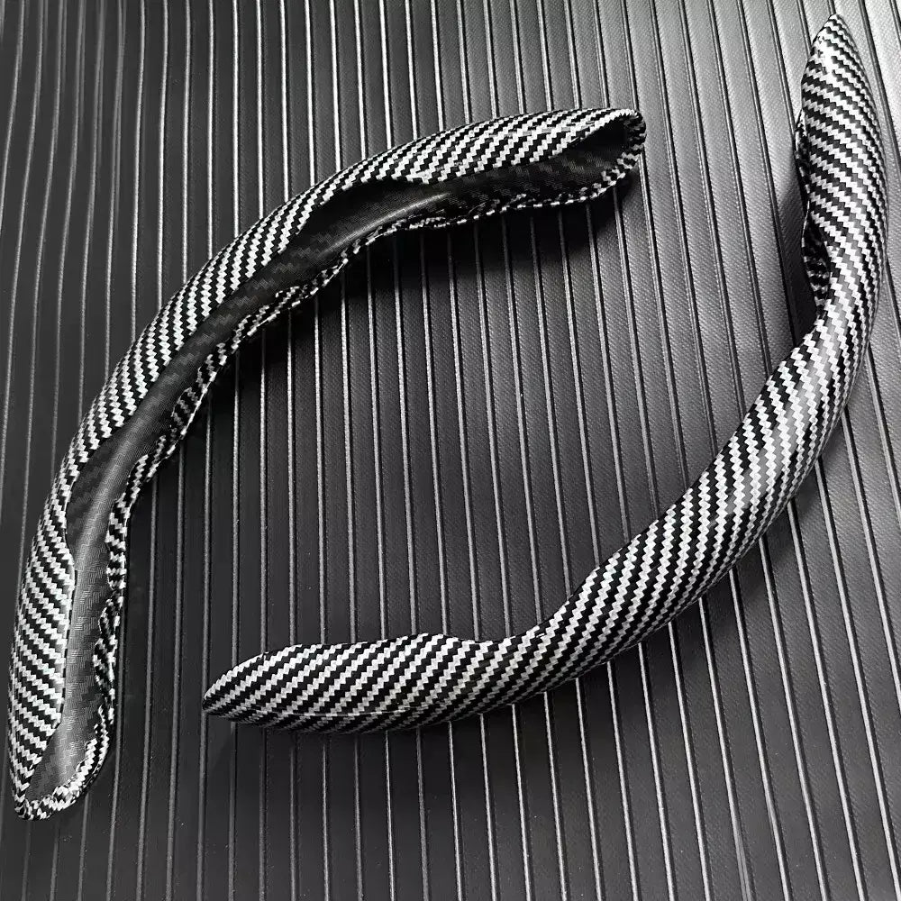 2 pçs laser de fibra de carbono silicone capa de volante do carro 1k micro fibra couro pvc roda impulsionador capa antiderrapante universal