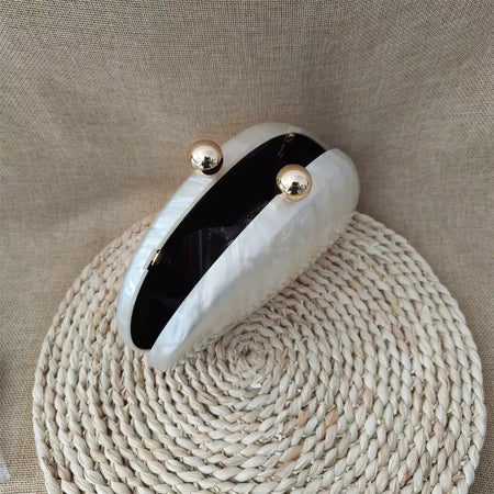 Oval Irregular Pérola Acrílico Box Evening Bag, Senhoras Designer De Luxo Bolsas, Festa De Casamento, Handmade Bolsas, Branco, Novo