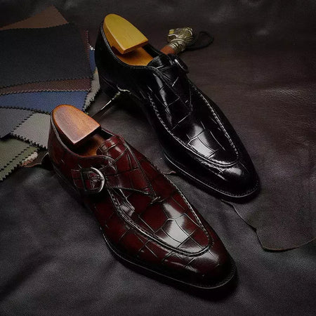 Sapatos de casamento masculino com fivela de couro mocassins da moda, sapato de vestido, biqueira quadrada, formal, elegante, de boa qualidade, casual