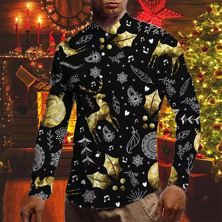 Camisas para homens outono natal férias lapela blusa masculina férias moda roupas masculinas diariamente rua camisas de manga longa botões
