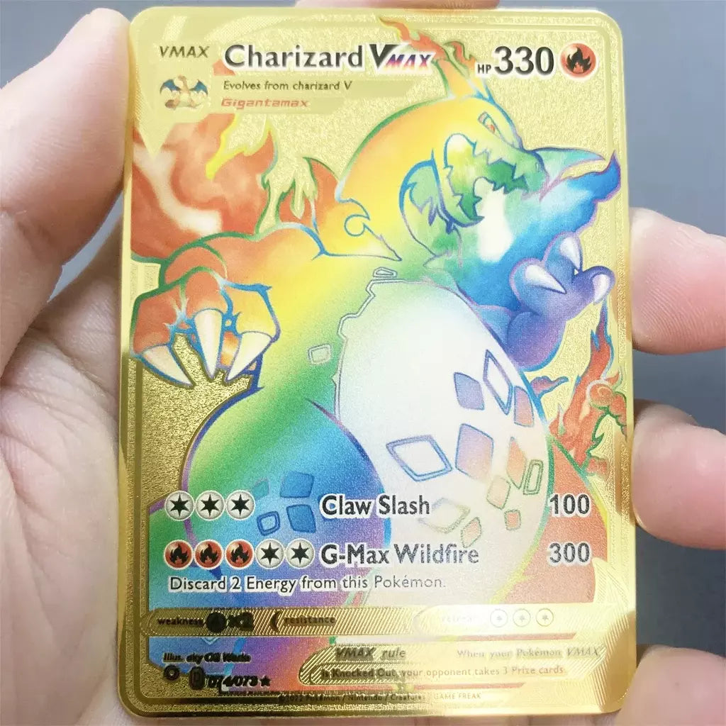 999999 Pontos hp pokemon cartão de metal charizard ouro metal super cartões inglês cartão mewtwo vmax mega anime jogo coleção presentes