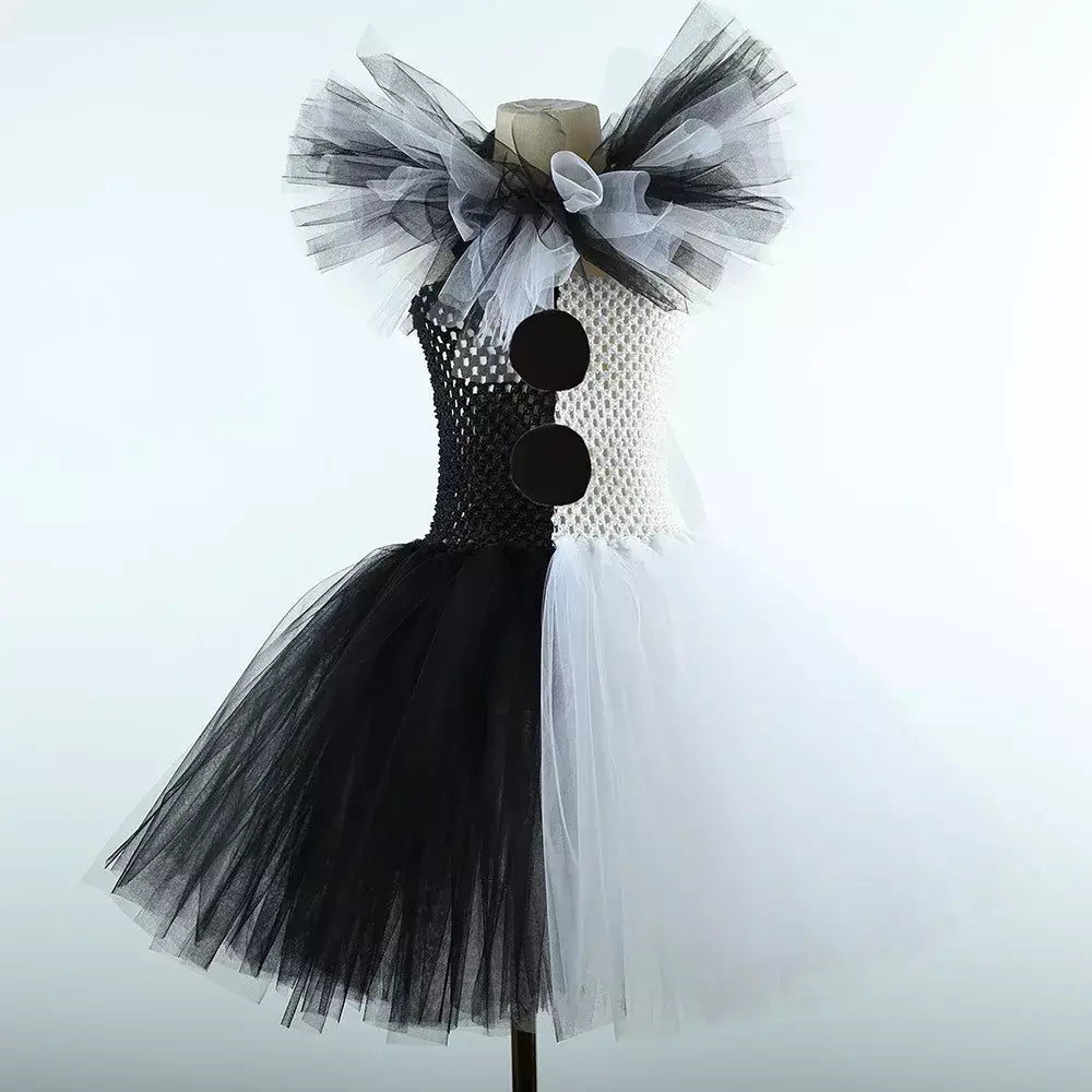 O traje de palhaço terrível arte menina preto branco fantasia tutu vestido horror coringa vestido para meninas trajes de festa de carnaval de halloween