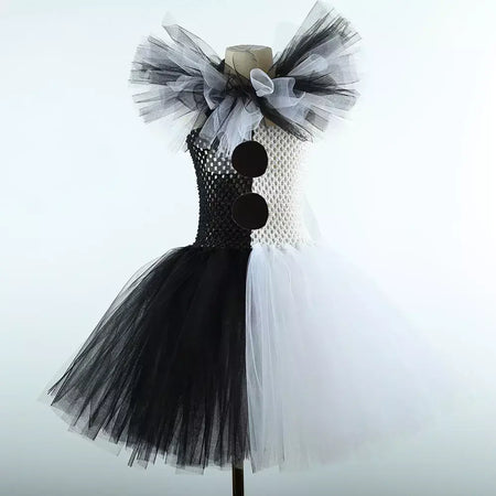 O traje de palhaço terrível arte menina preto branco fantasia tutu vestido horror coringa vestido para meninas trajes de festa de carnaval de halloween