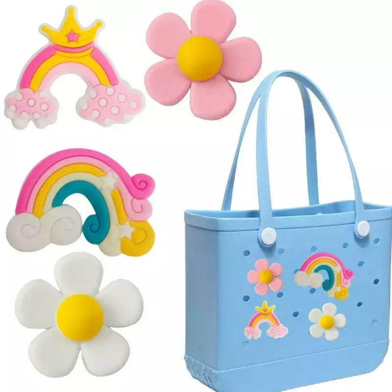 Acessórios femininos de borracha praia saco, cor do arco-íris, fivela decorativa, para bolsa
