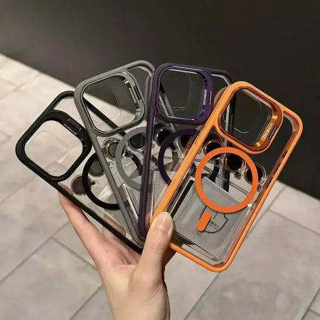 Magsafe suporte de proteção de lente magnética capa de telefone para iphone 17 12 13 14 15 16 pro max câmera vidro transparente anel de metal capa