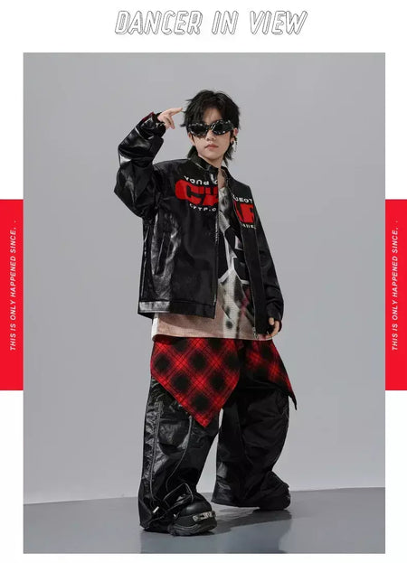 Meninos hio hop letras jaqueta de couro dança de rua calças de carga soltas meninas k-pop streetwear crianças conjunto de roupas jazz traje