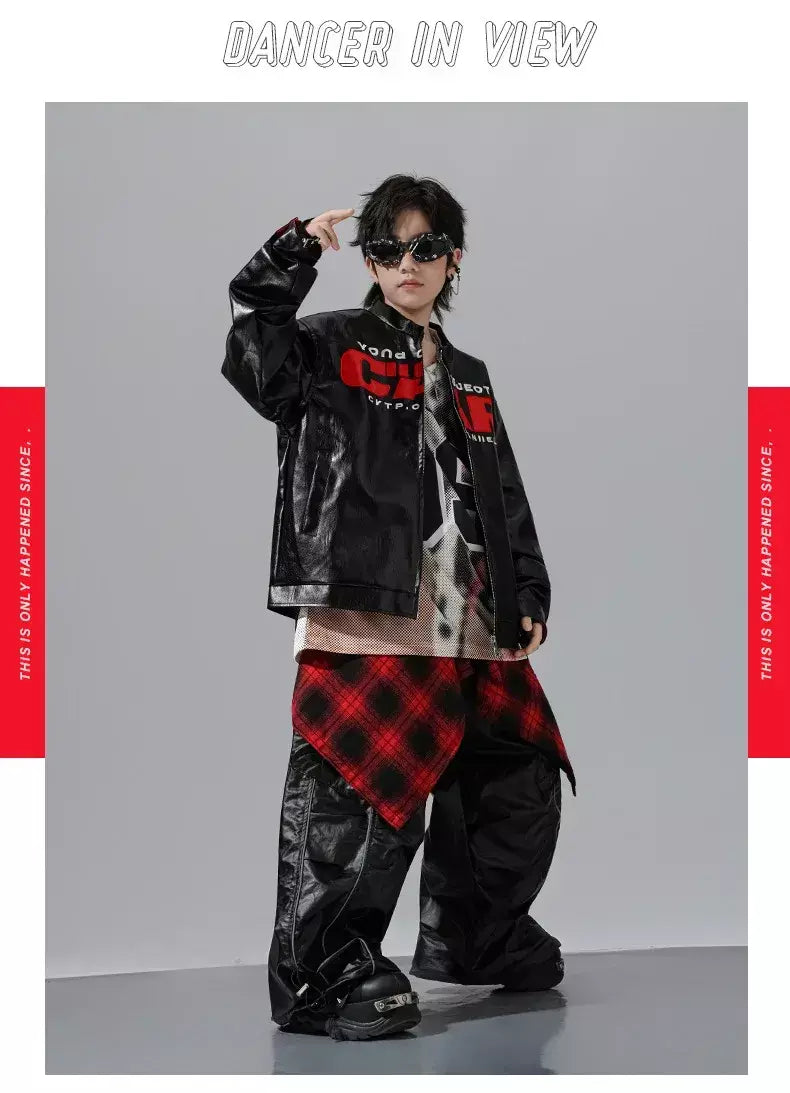 Meninos hio hop letras jaqueta de couro dança de rua calças de carga soltas meninas k-pop streetwear crianças conjunto de roupas jazz traje