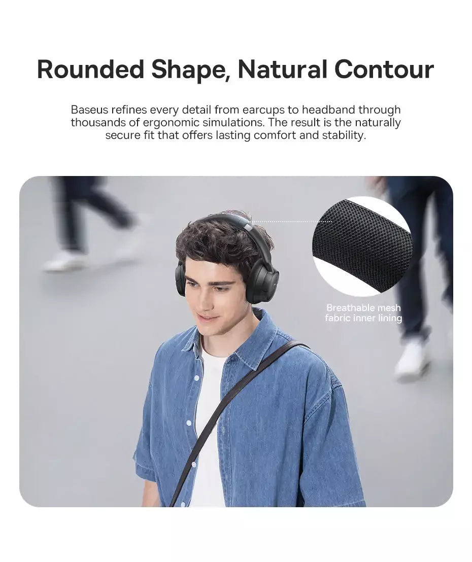 Baseus bowie h1s fones de ouvido sem fio bluetooth 5.4 cancelamento de ruído 46db sobre a orelha fone de ouvido de áudio espacial de alta resolução 120h tempo