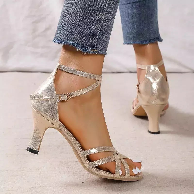 Sandálias boca de peixe Open Toe para mulheres, design de alta qualidade, salto alto feminino, elegante, novo, verão, 2022