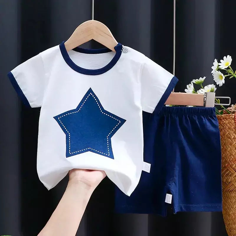 Crianças conjunto de roupas do bebê menino/menina camiseta + shorts roupas verão algodão dos desenhos animados casual meninos agasalho crianças conjunto roupas do bebê