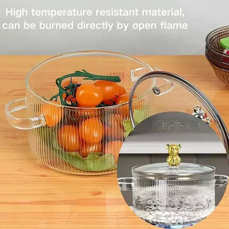 Pote de sopa de orelha dupla engrossado com tampa pote de vidro de alto borosilicato doméstico conveniente sopa macarrão instantâneo panela de leite