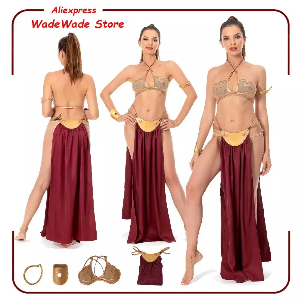 Princesa leia cosplay traje filme espaço batalha fantasia sexy escravo vestido biquíni terno feminino festa de halloween roleplay outfit