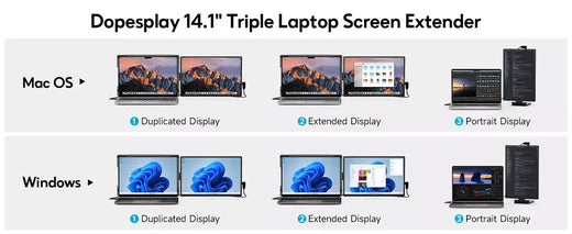 Dopesplay 14.1 polegadas laptops extensor de tela triplo duplo fhd 1200p ips monitores portáteis para windows macbook cromo 13.3-17.3 polegadas