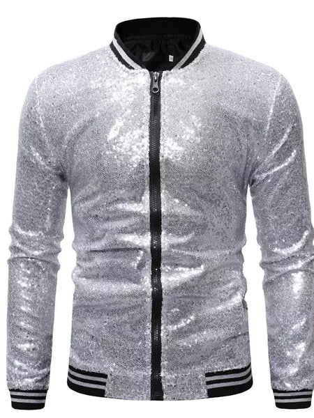 Brilhante Sequins Sparkle Bomber Jacket Homens 2023 Mais Novo Ouro Glitter Listrado Zipper Mens Jaquetas E Casacos Festa Dance Show Roupas