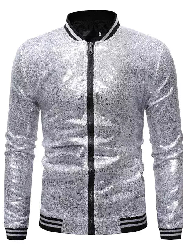 Brilhante Sequins Sparkle Bomber Jacket Homens 2023 Mais Novo Ouro Glitter Listrado Zipper Mens Jaquetas E Casacos Festa Dance Show Roupas