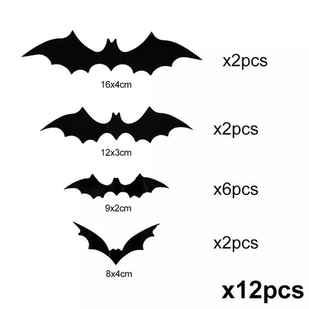 Halloween 3d morcego preto adesivos de parede para casa quarto decoração interior adereços assustadores crianças festa favores decalques parede janela adesivo