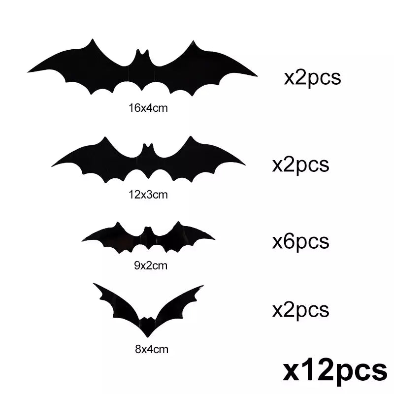 Halloween 3d morcego preto adesivos de parede para casa quarto decoração interior adereços assustadores crianças festa favores decalques parede janela adesivo