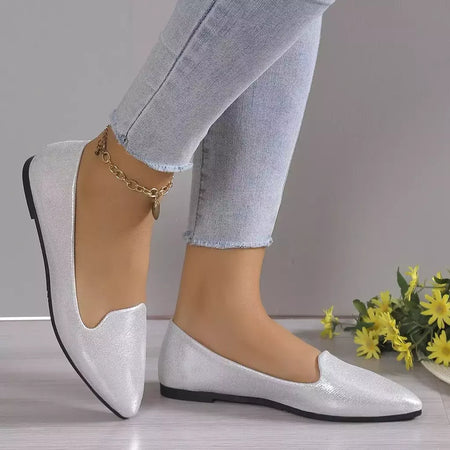 Mocassins deslizantes respiráveis para mulheres, sapatilhas rasas de balé elástico, fundo macio, sapatos de barco com dedo apontado, tamanho grande, 43, moda, 2024