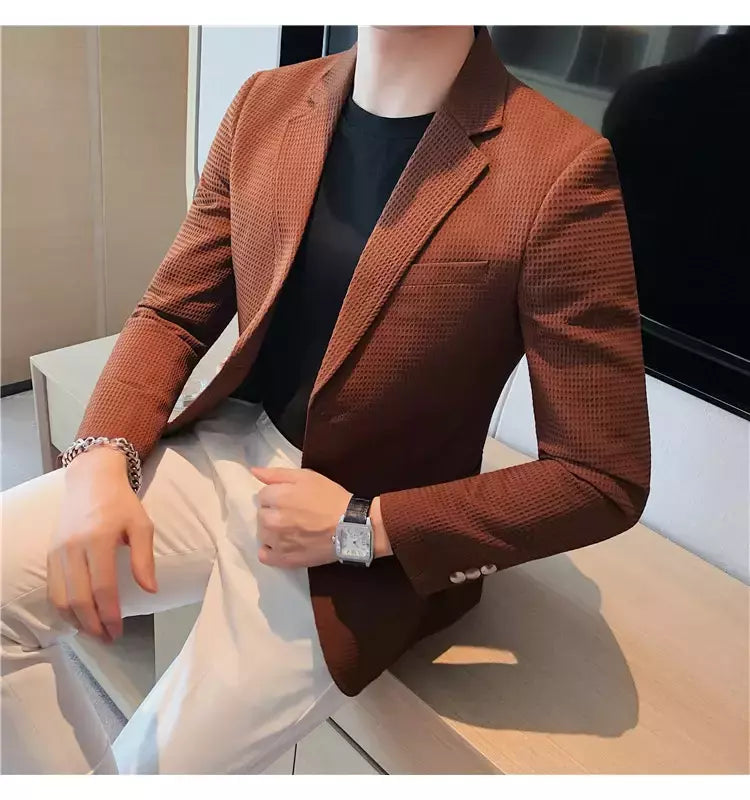 Casaco de peito único masculino, blazer slim fit, blazers grandes, casacos elegantes de luxo, outwear casual coreano para casamento