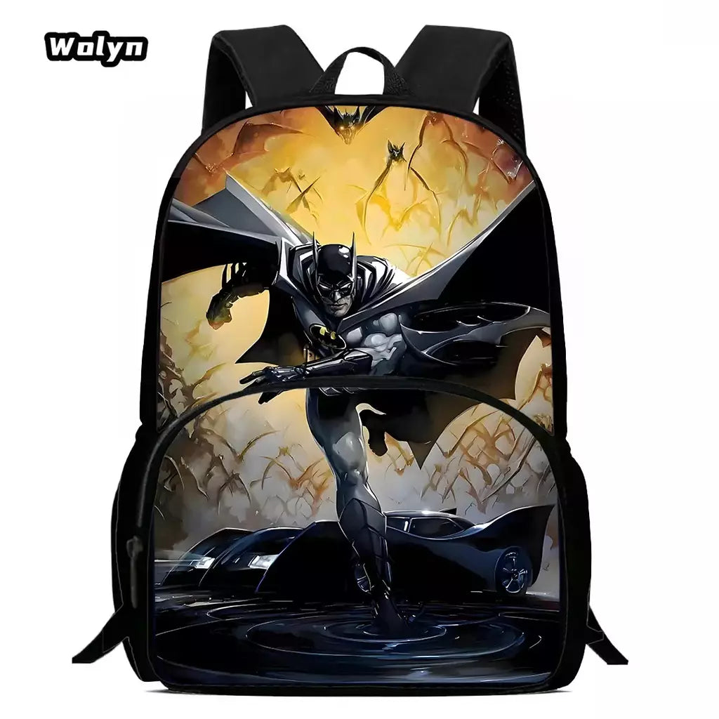 Mochila escolar com estampas de morcego dos desenhos animados para meninos e meninas, mochila de grande capacidade para o grau 1-4