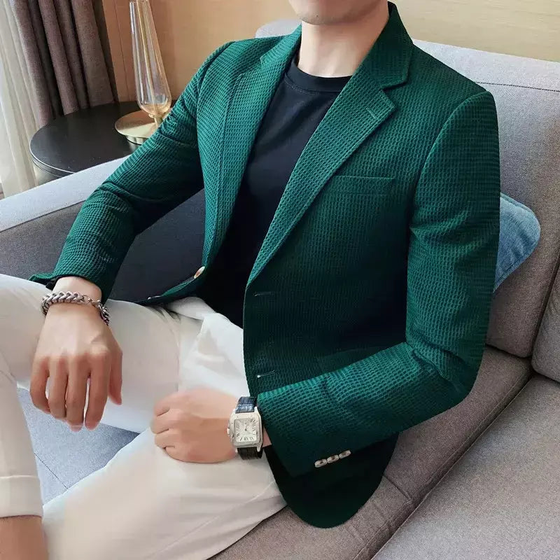 Casaco de peito único masculino, blazer slim fit, blazers grandes, casacos elegantes de luxo, outwear casual coreano para casamento