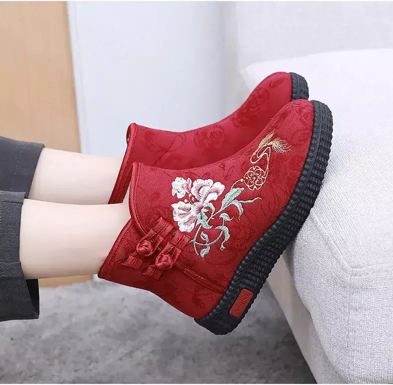 Sapatos de pano de inverno estilo étnico botas mujer sapatos femininos zapatos botas curtas quentes mulher bootie bordado algodão botas femininas