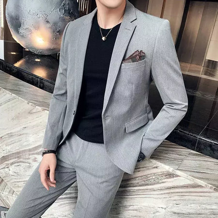 (Blazer + calças) high-end marca formal negócios xadrez terno dos homens noivo vestido de casamento cor sólida palco desempenho smoking S-7XL