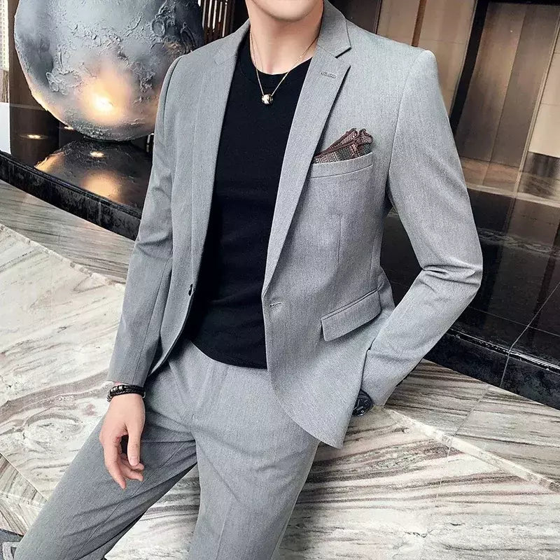 (Blazer + calças) high-end marca formal negócios xadrez terno dos homens noivo vestido de casamento cor sólida palco desempenho smoking S-7XL