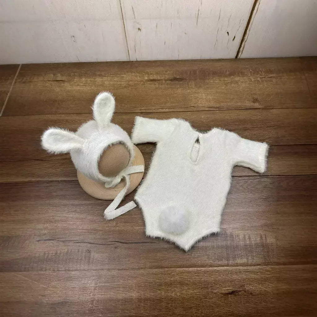 Adereços para fotografia de recém-nascidos, roupa de malha, boneca de coelho, óculos para cosplay de bebê, acessórios para sessão de fotos