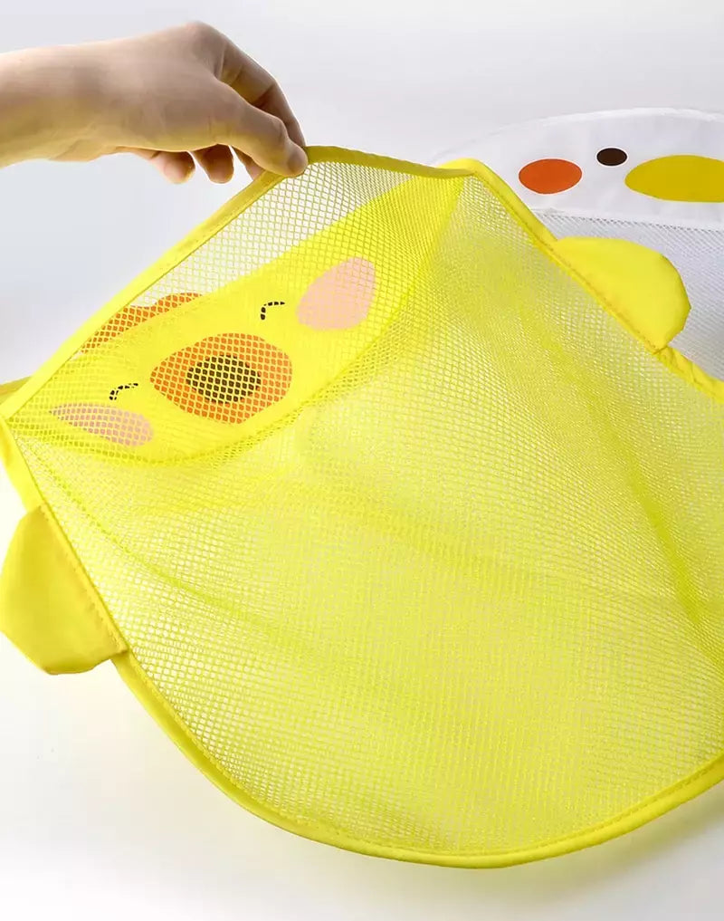 Qwz novo pato dos desenhos animados do bebê saco de malha do banheiro otário design para brinquedos de banho crianças formas animais pano areia brinquedos armazenamento net saco