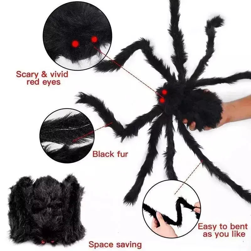 Halloween preto assustador aranha gigante enorme teia de aranha decoração de halloween para casa barra casa assombrada adereços férias decoração ao ar livre