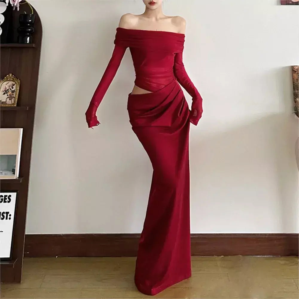 Oco sexy vestido longo feminino um ombro malha transparente festa noite vestido de malha verão moda cor sólida maxi vestidos