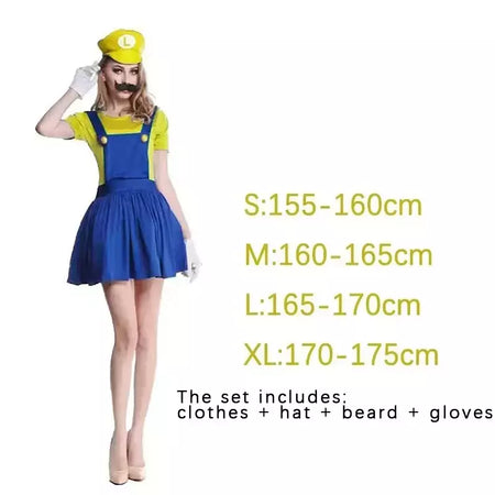 Jogo marios super luigi irmãos uniforme conjunto cosplay trajes engraçado anime adulto homem macacão mulher vestido traje de halloween