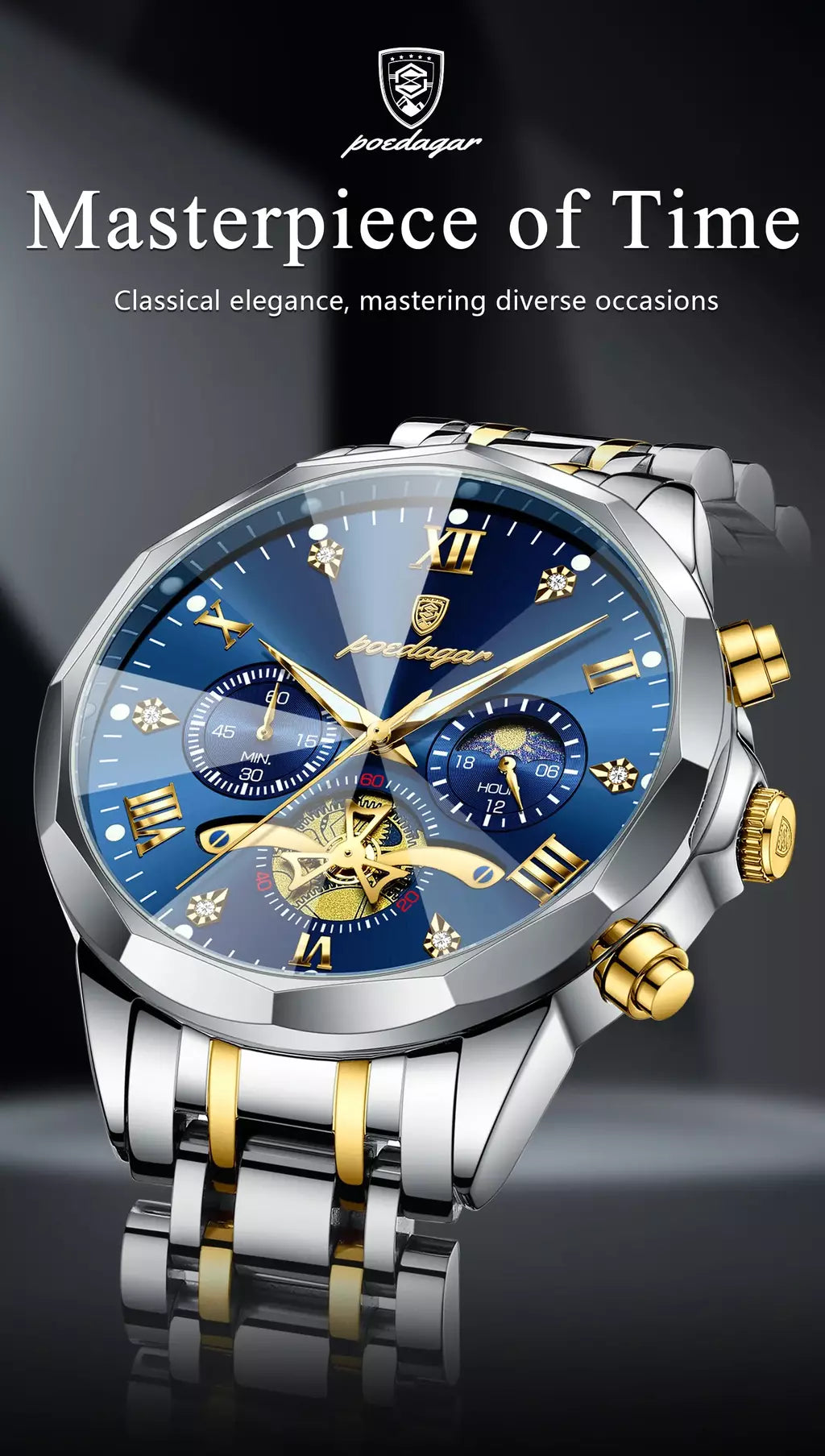 Poedagar luxo relógio masculino topo original à prova dwaterproof água luminosa cronógrafo homem relógio de pulso aço inoxidável quartzo relógios masculinos reloj