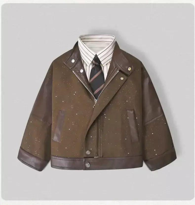 Crianças moda brilhante zíperes jaqueta de couro da motocicleta meninos casaco do plutônio meninas outerwear criança primavera outono roupas trajes festa