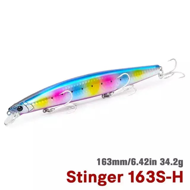 TSURIKNOYA-STINGER 163S-Ultra Long Casting Saltwater Sinking Minnow, Iscas de Pesca, Iscas Artificiais Duras para Robalo, 163mm, 34.2g
