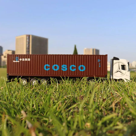 1:50 caminhão contêiner carros de brinquedo modelo fundido pneus de borracha veículo puxar para trás luz música carro em miniatura meninos presentes do festival