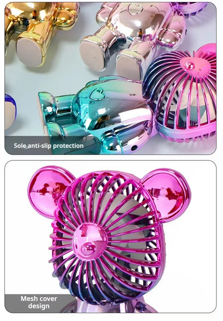 2024 galvanoplastia mudança gradual urso ventilador mini cor graffiti ventilador portátil de carregamento usb pequeno ventilador refrigeração ventiladores elétricos