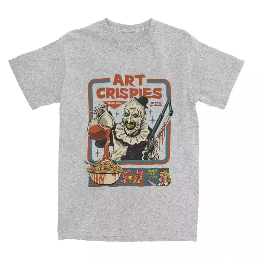 Art Crispies Terrifier Clown Camisa Vestuário Masculino Feminino Pura Moda Retro Horror Camiseta Roupas Impressão Gráfica 71724